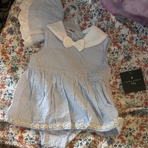 Laura Ashley Blue and White Striped Baby Dress Set - Picture 1 of 1